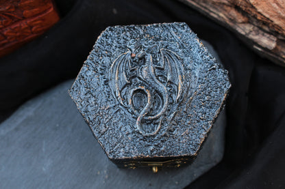 Hand-painted wooden dragon chest with textured finish