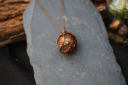 Handmade boho dragon vein agate copper pendant with adjustable chain