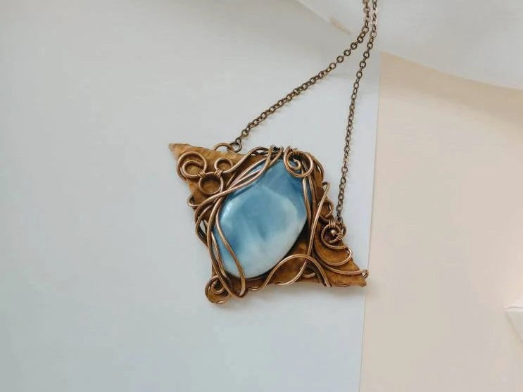 Unique handmade copper and blue opal pendant necklace in gift-ready style
