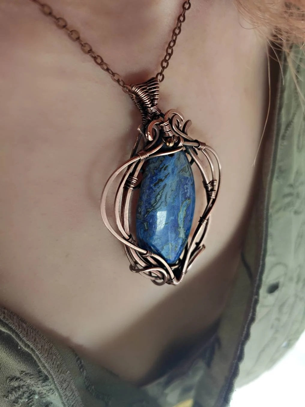 Handmade Copper and Crazy Agate Statement Necklace