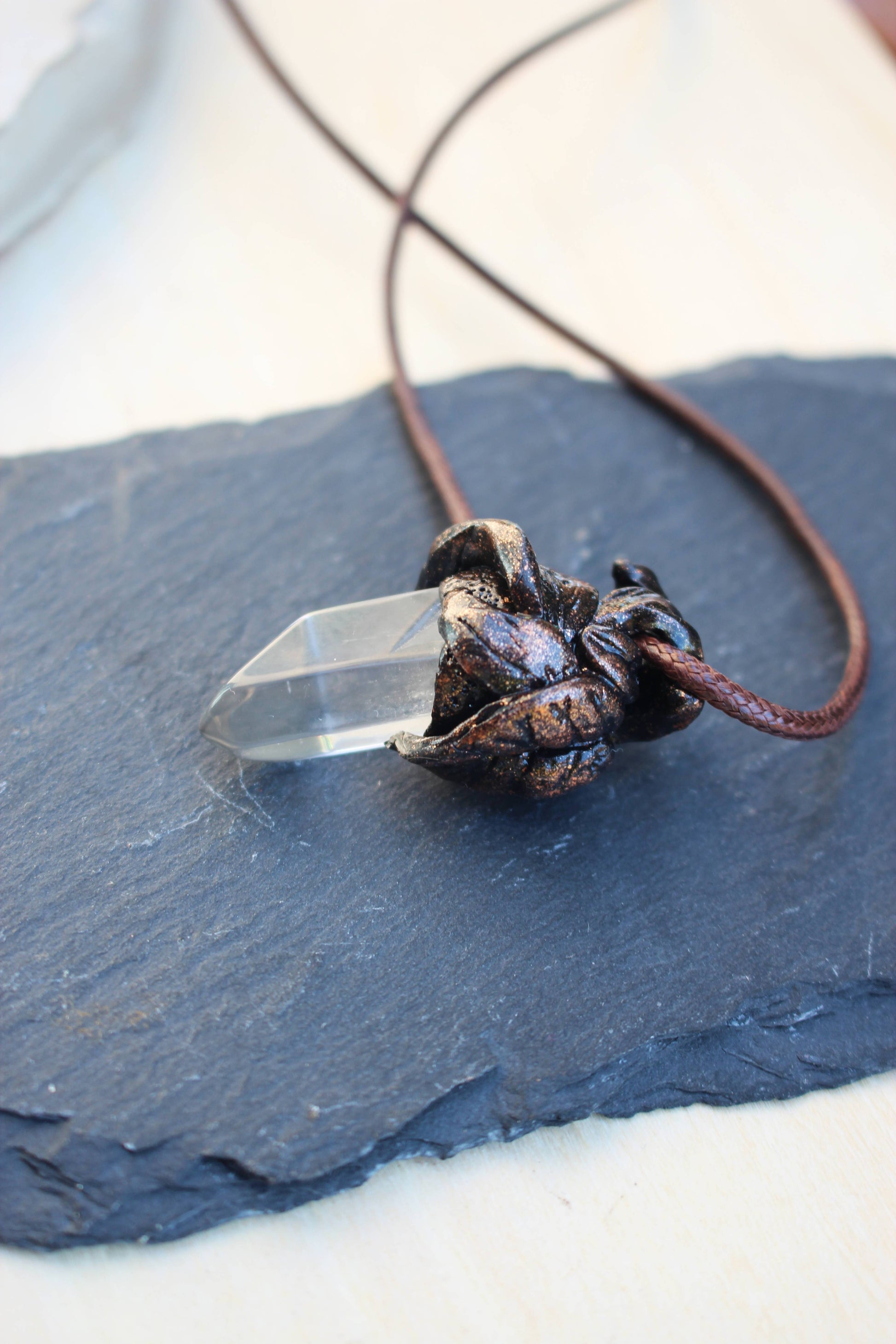 Handmade fantasy jewelry with Quartz Crystal pendant