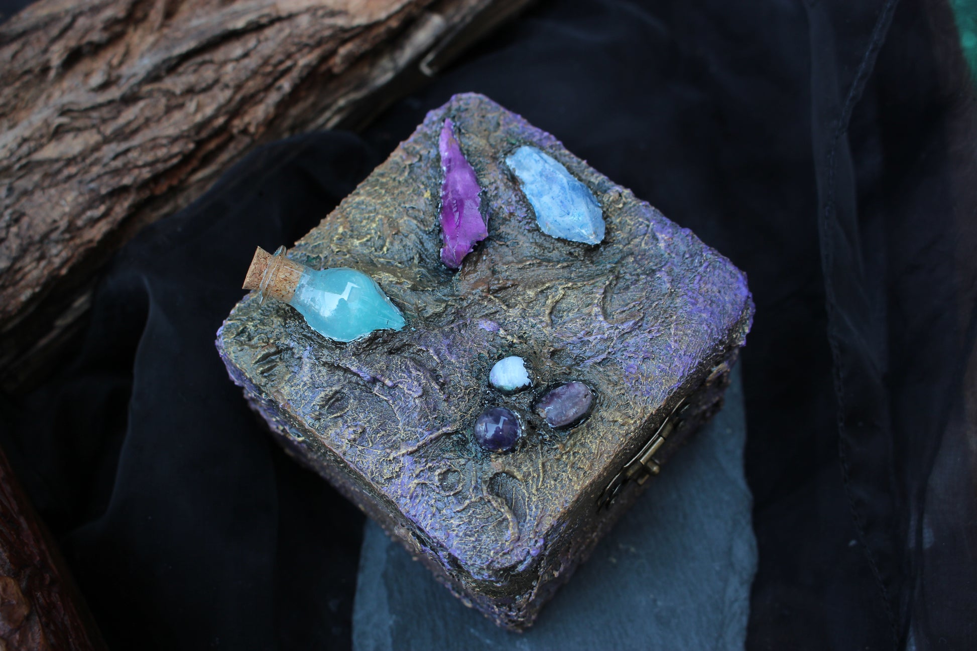 Handmade decorative wooden box inspired by fantasy magic
