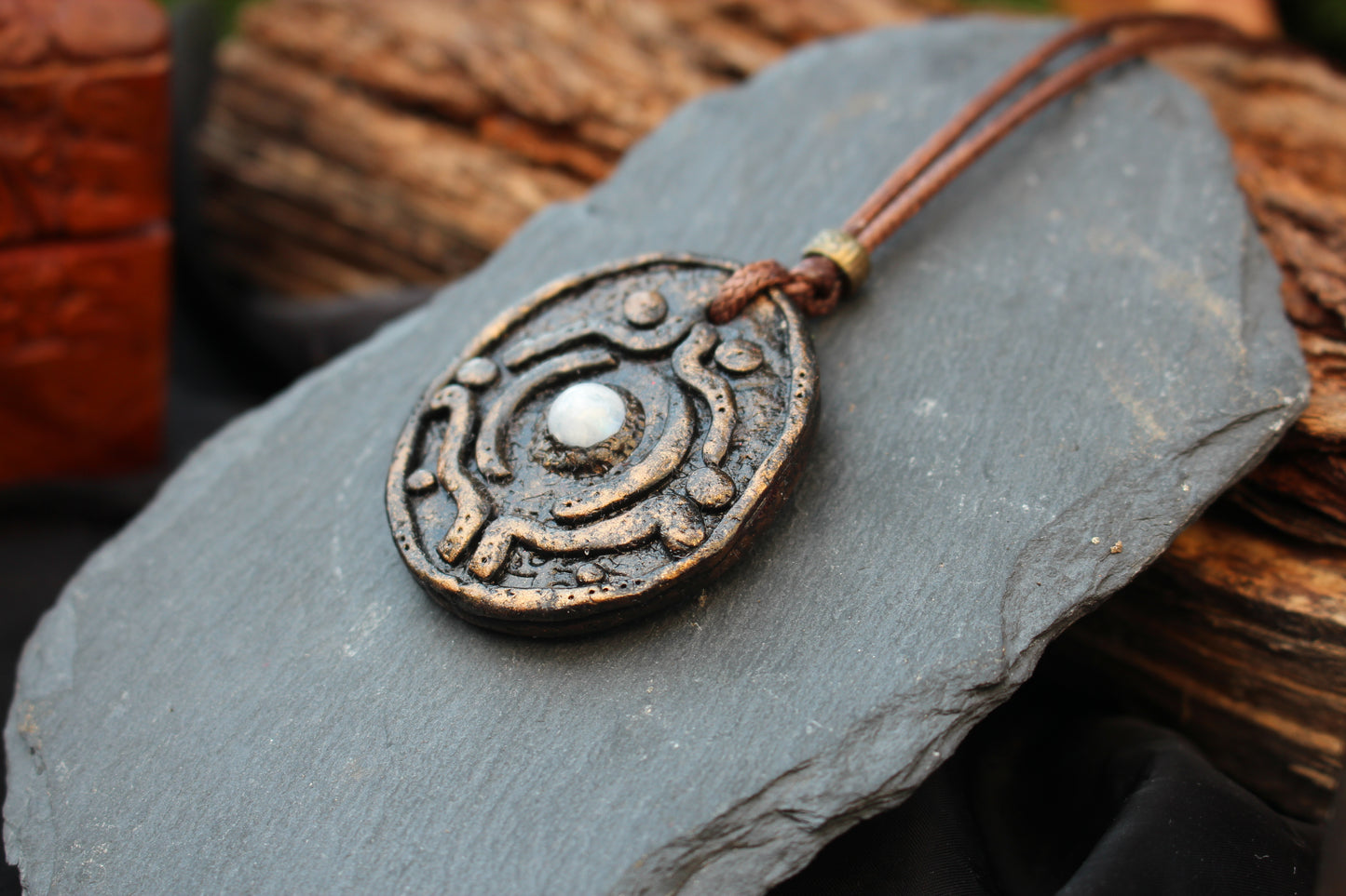 Handcrafted Moonstone necklace with a medieval fantasy design