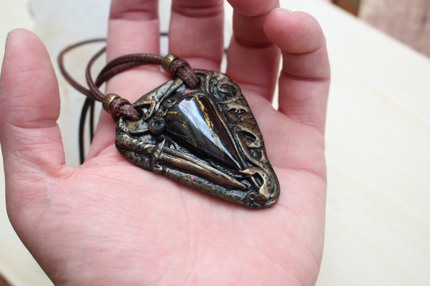Handmade fantasy necklace with polymer clay pendant