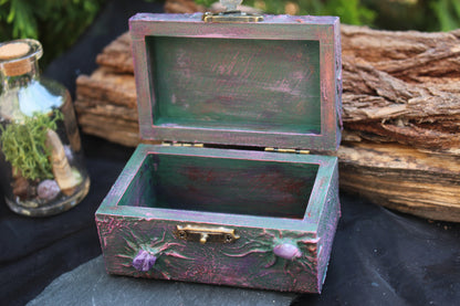 Handmade fantasy treasure box with glow-in-the-dark crystal