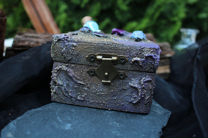 Handmade wooden treasure chest decorated with crystals and beads