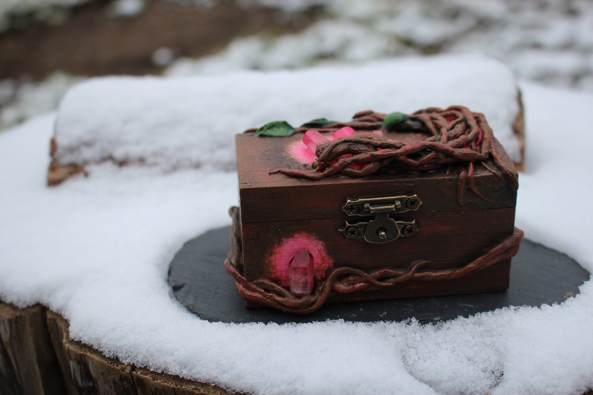 Handmade Fantasy Wooden Treasure Chest Open Display