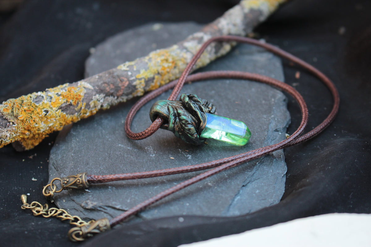 Handmade forest-inspired fantasy necklace with an ancient magical aesthetic