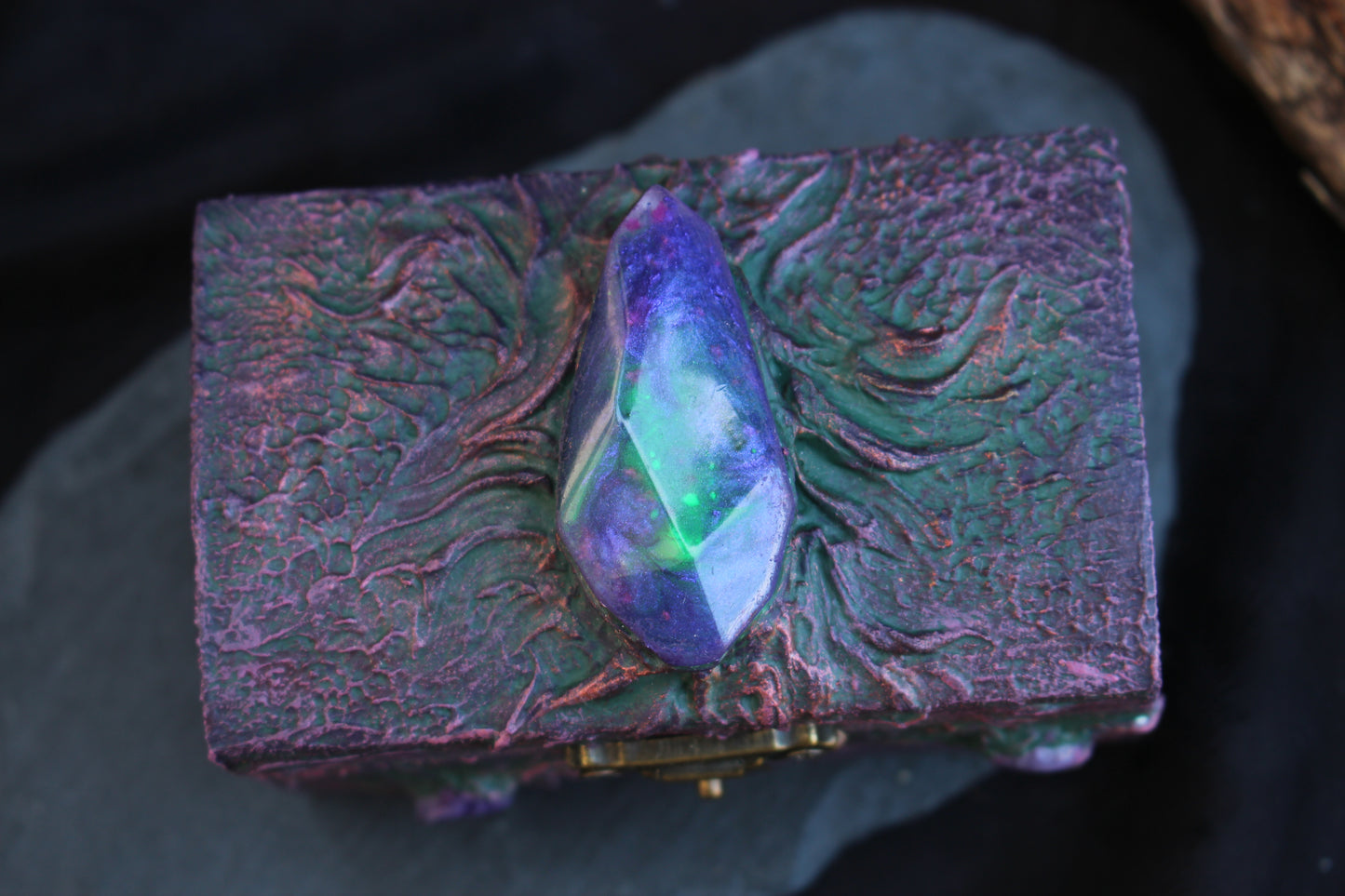 Hand-painted witchy wooden keepsake box for crystals and jewelry
