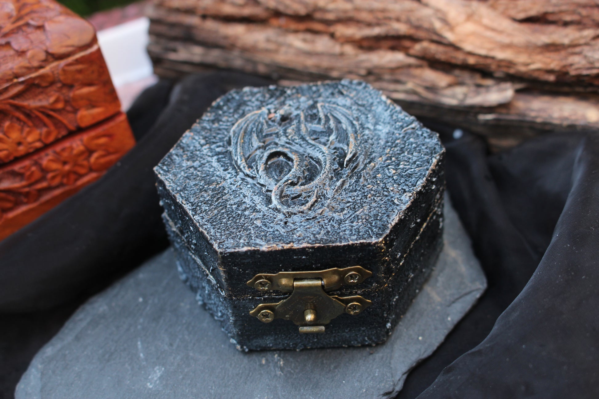 Handcrafted Little Dragon Treasure Chest made from wood