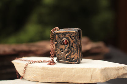 Magical book necklace handmade for fantasy and RPG lovers