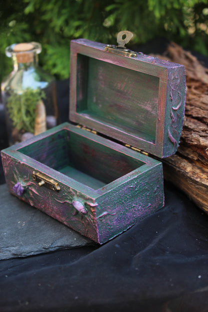 Unique handmade magical keepsake chest with purple crystal