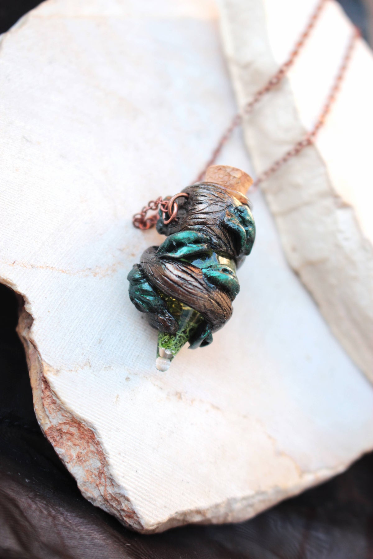 Magical handmade necklace inspired by moss, forests and druidic fantasy