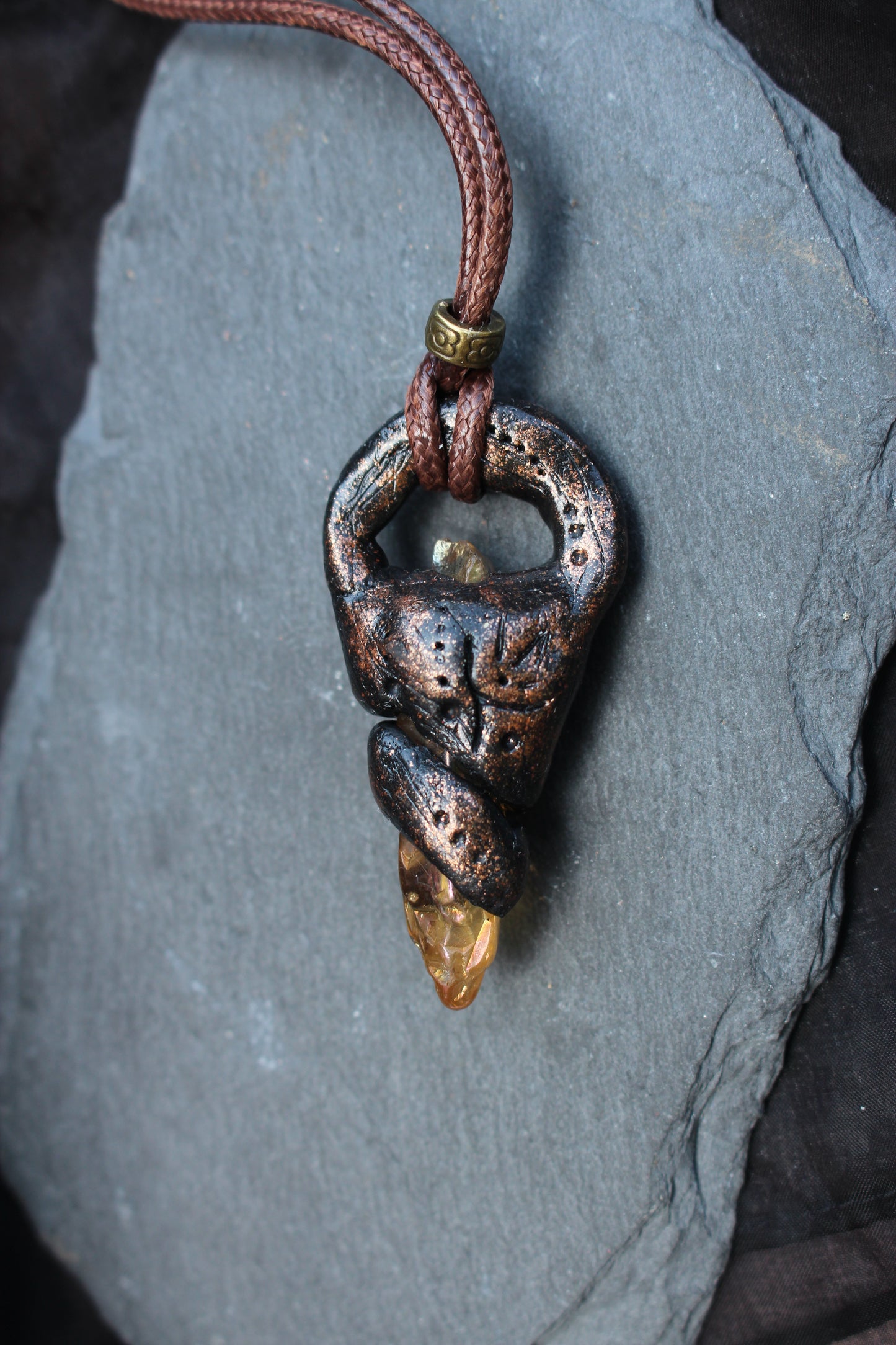 Medieval-style crystal amulet necklace with handmade fantasy details