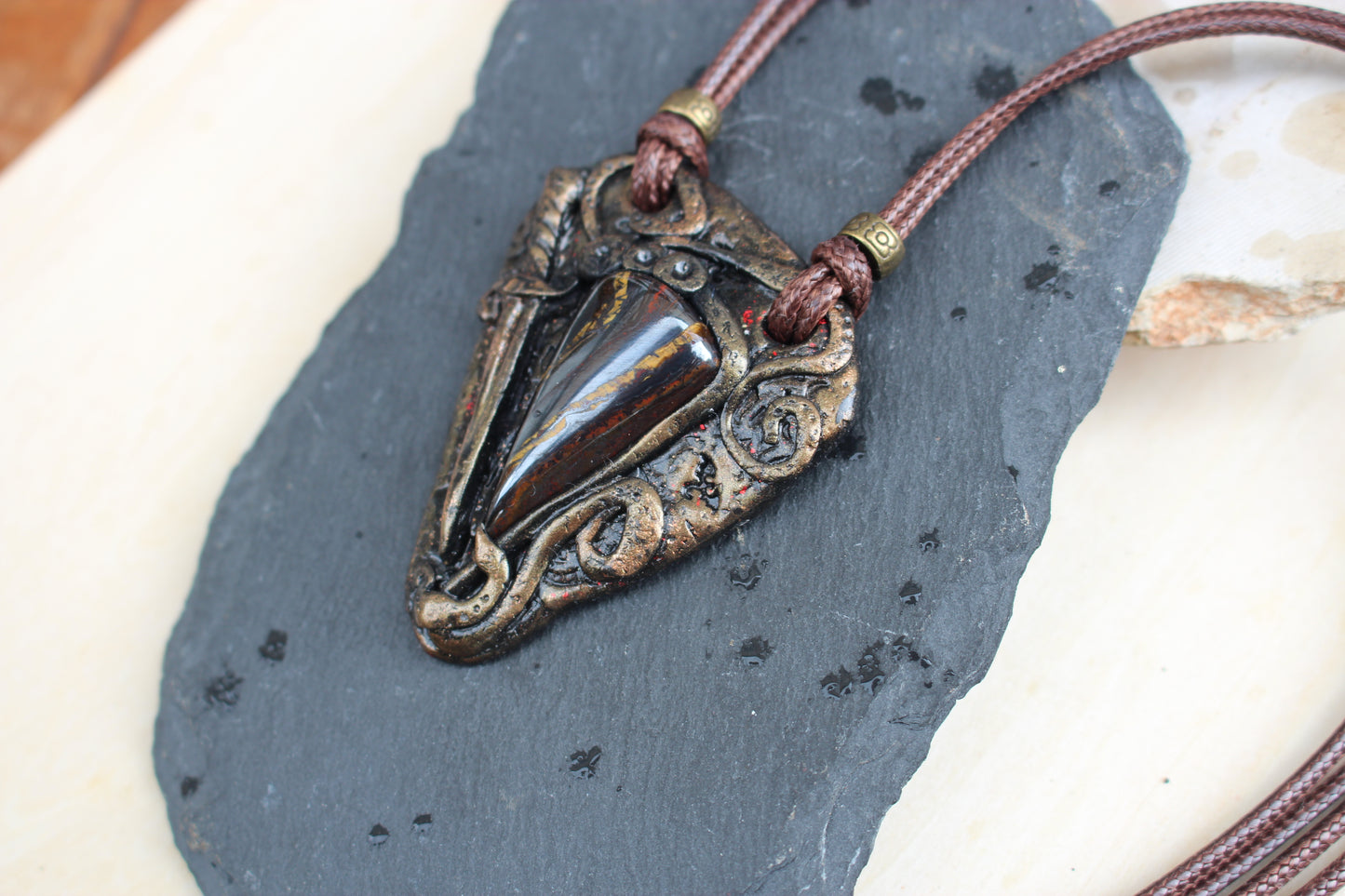 Medieval style fantasy jewelry with warrior amulet pendant