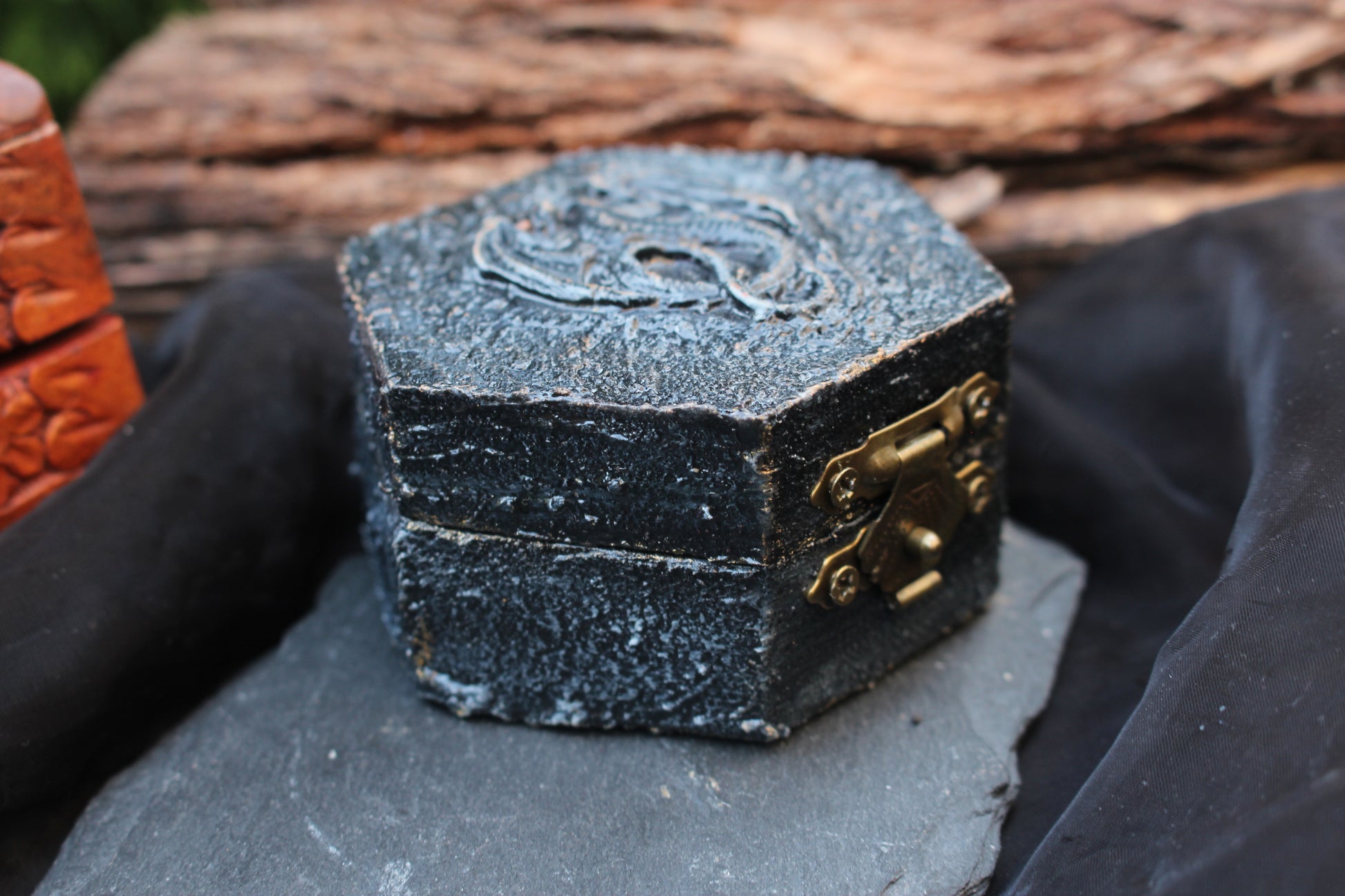 Mini wooden treasure chest for RPG dice crystals and charms