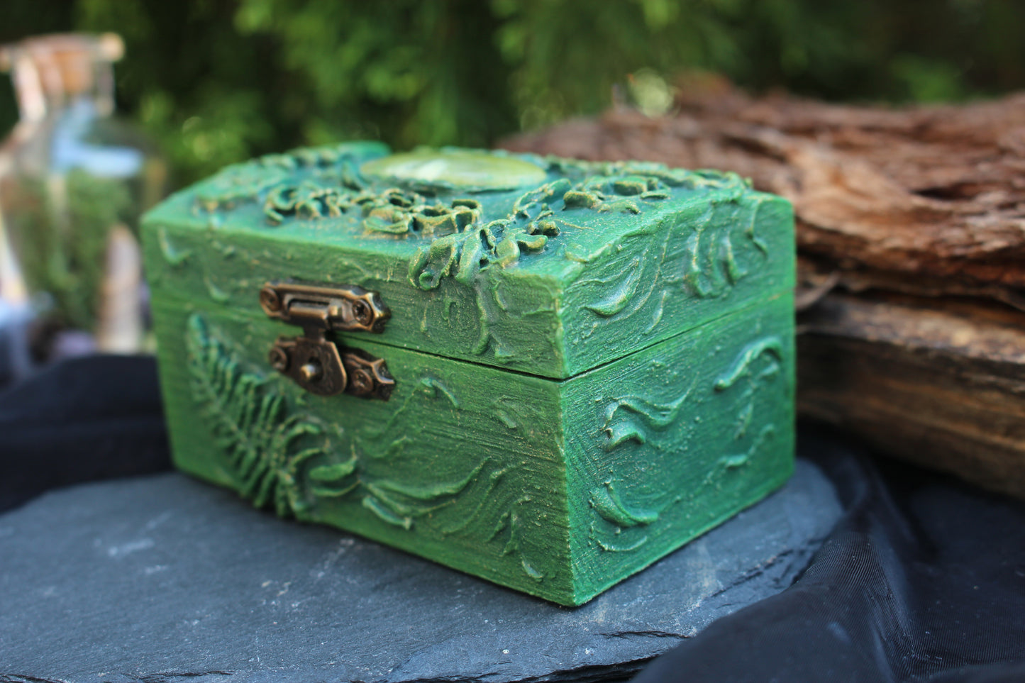 Mystery wooden gift box with spiritual and natural treasures