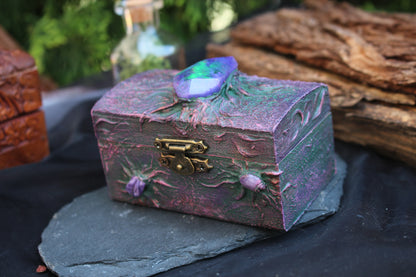 Mystic handmade wooden chest with fantasy crystal