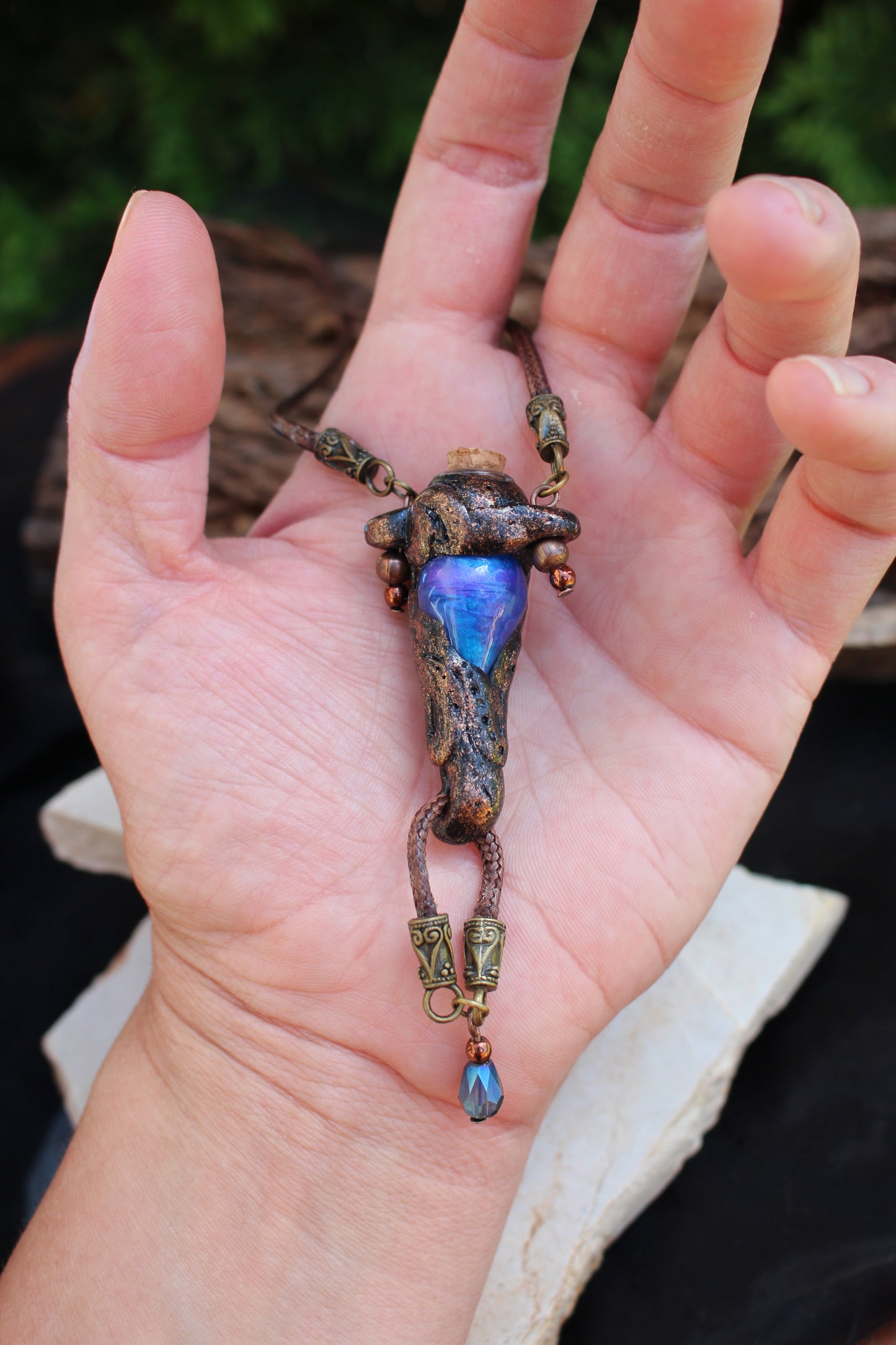 Nature inspired handmade necklace with fantasy elements and woodland style