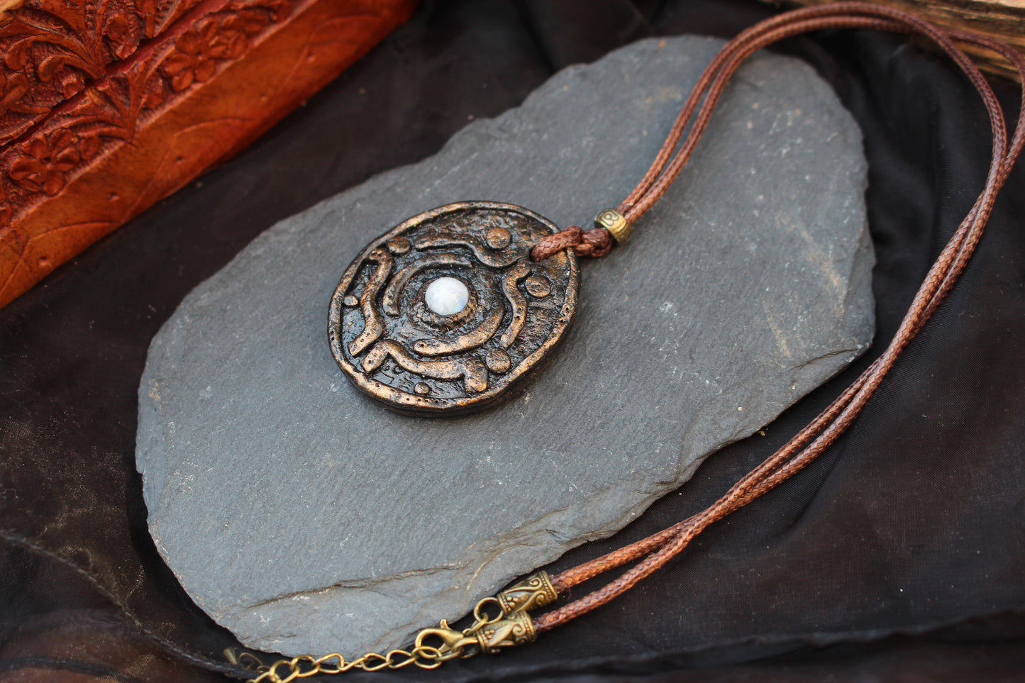 Fantasy RPG necklace with a natural Moonstone and rustic finish
