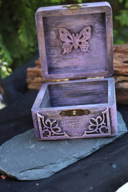 Rustic butterfly wooden box for jewelry storage