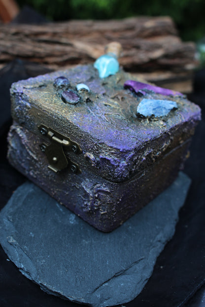 Rustic magical wooden chest for crystals and jewelry