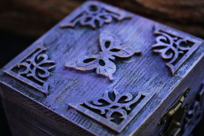 Small purple wooden treasure box for keepsakes and jewelry