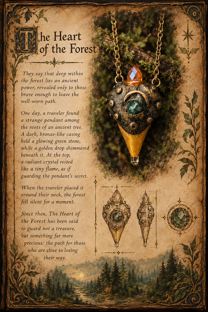 An ancient power sleeps within the forest, waiting for those brave enough to leave the familiar path.
A pendant said to guide those who have almost lost their way.