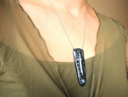 The Moonlit Oath fantasy necklace with sword and gemstone pendant