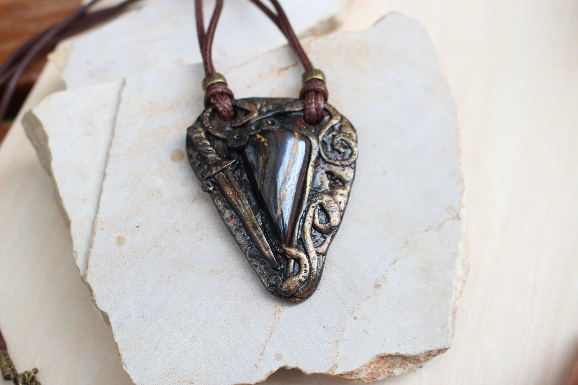 Warrior necklace featuring natural Tiger Iron gemstone