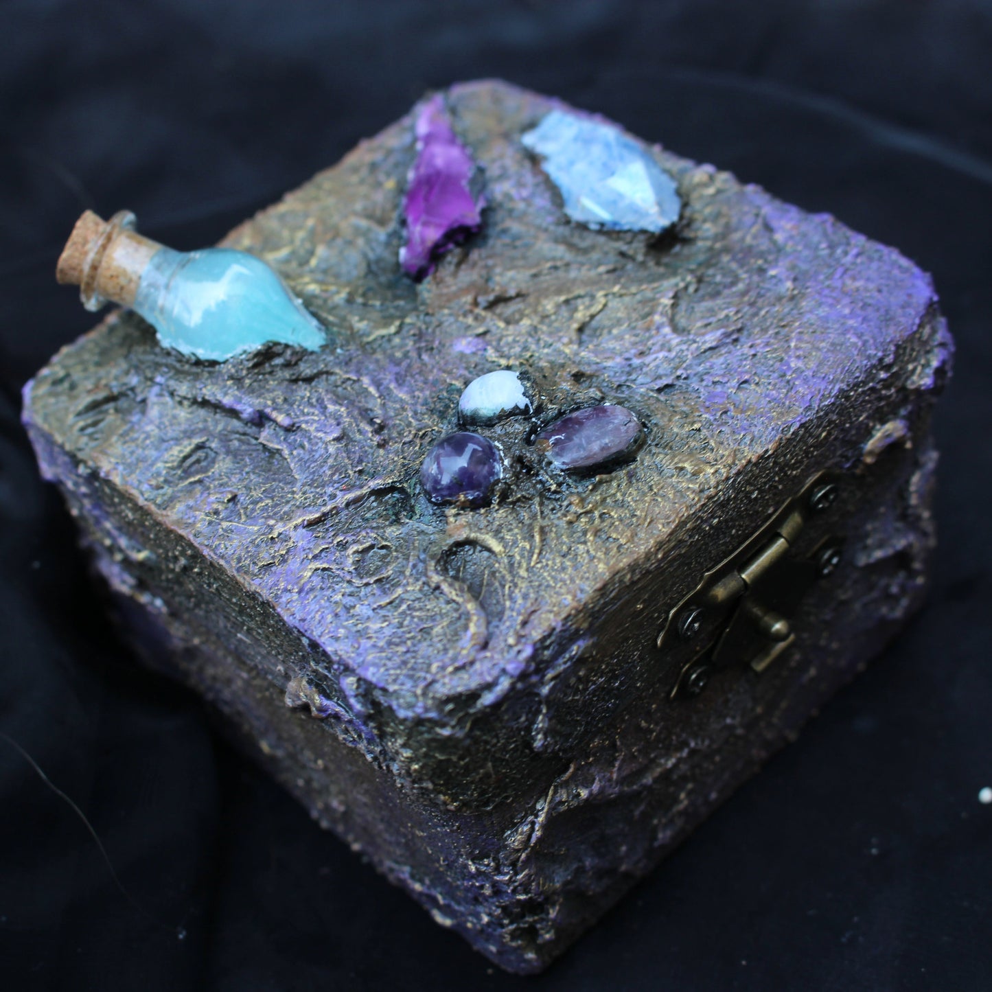 Unique handmade fantasy box with glowing magical bottle