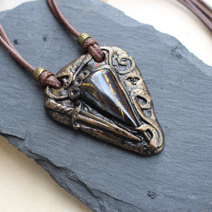 Handmade warrior amulet necklace with Tiger Iron gemstone