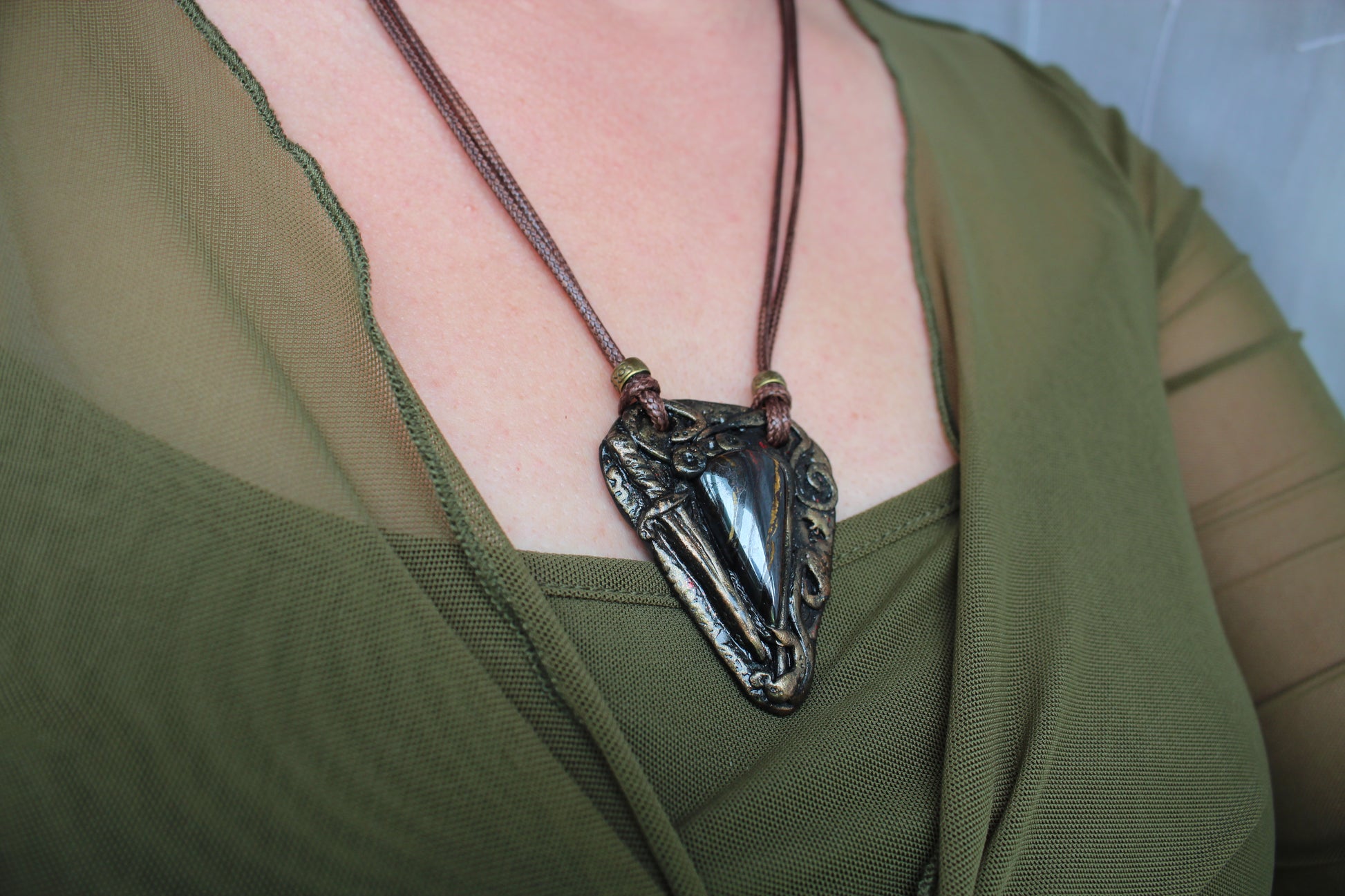 Witchcore amulet necklace with gothic fantasy details