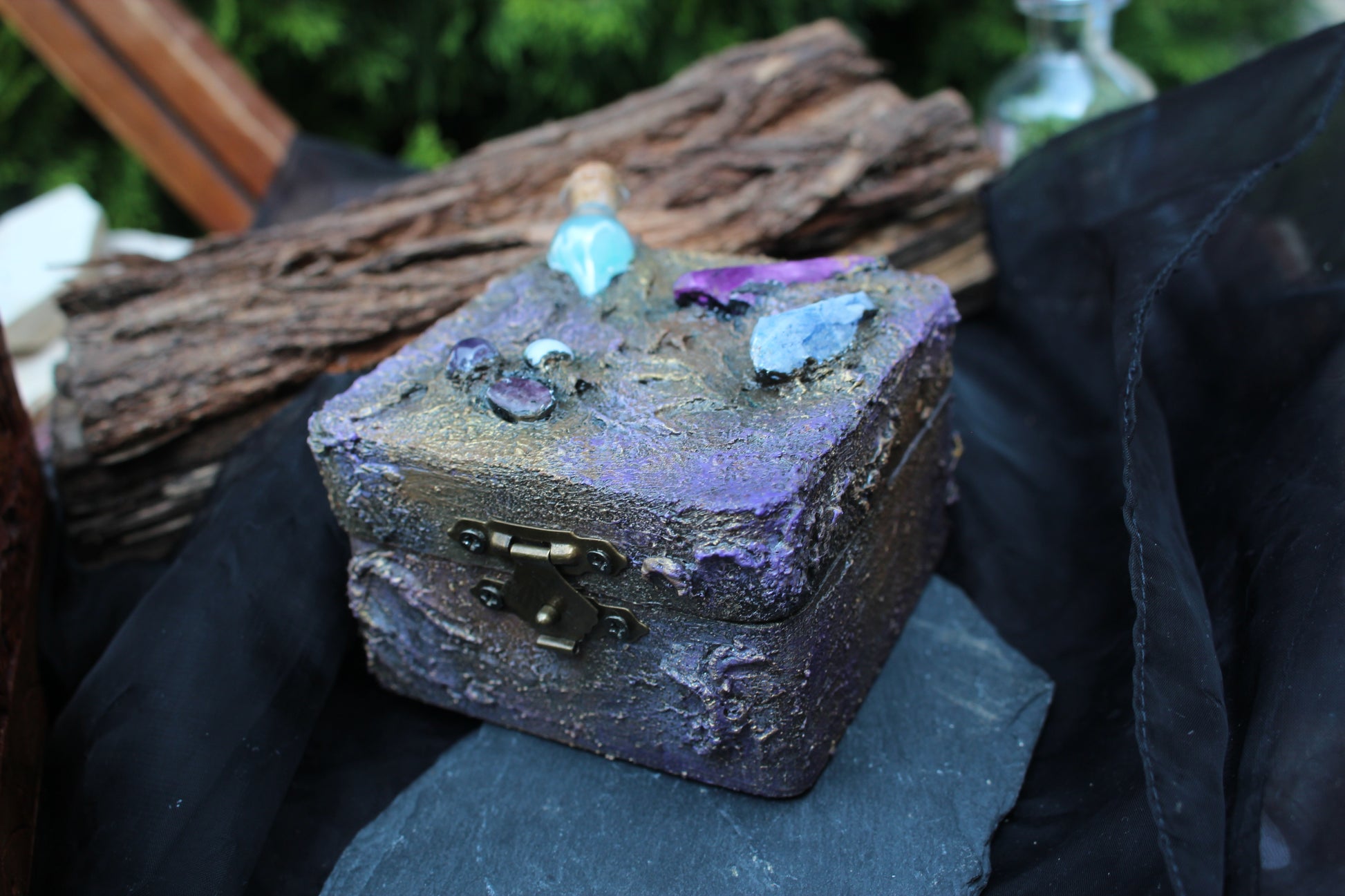 Witchy fantasy jewelry box with hidden crystal inside