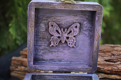 Handmade wooden jewelry storage box with butterfly decoration