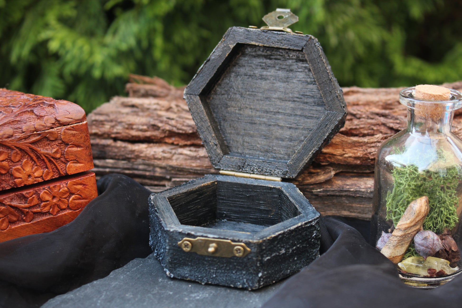 Small handcrafted wooden chest for jewelry coins and keepsakes