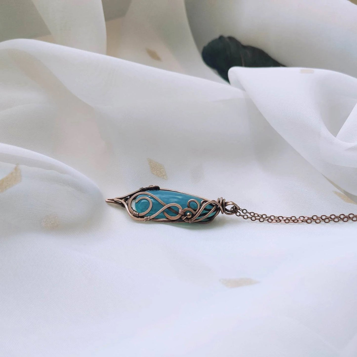 Blue agate fantasy jewelry pendant necklace handmade design