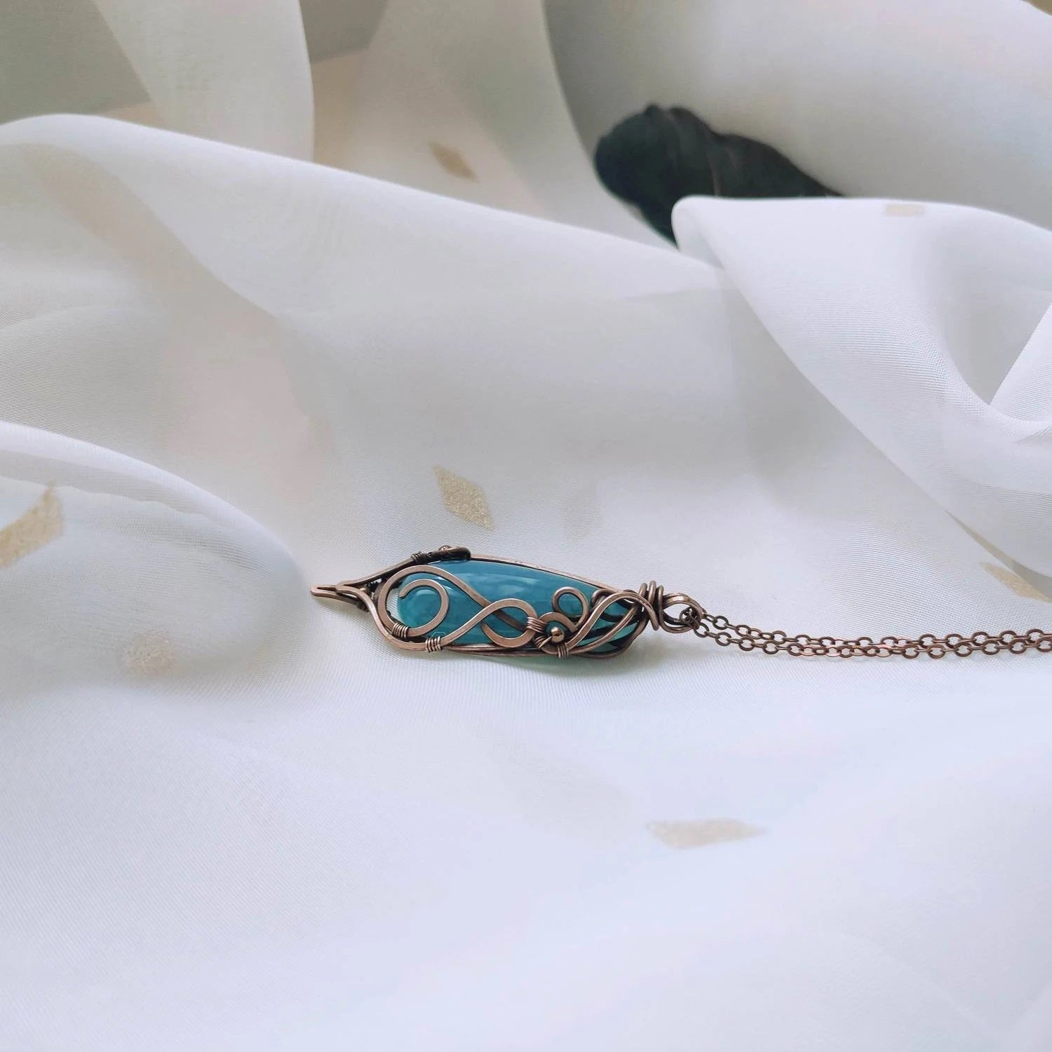 Blue agate fantasy jewelry pendant necklace handmade design