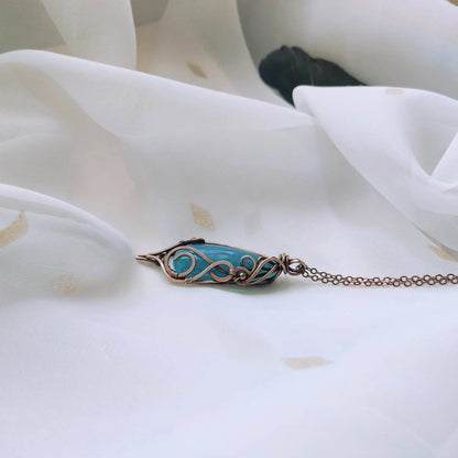 Blue agate fantasy jewelry pendant necklace handmade design