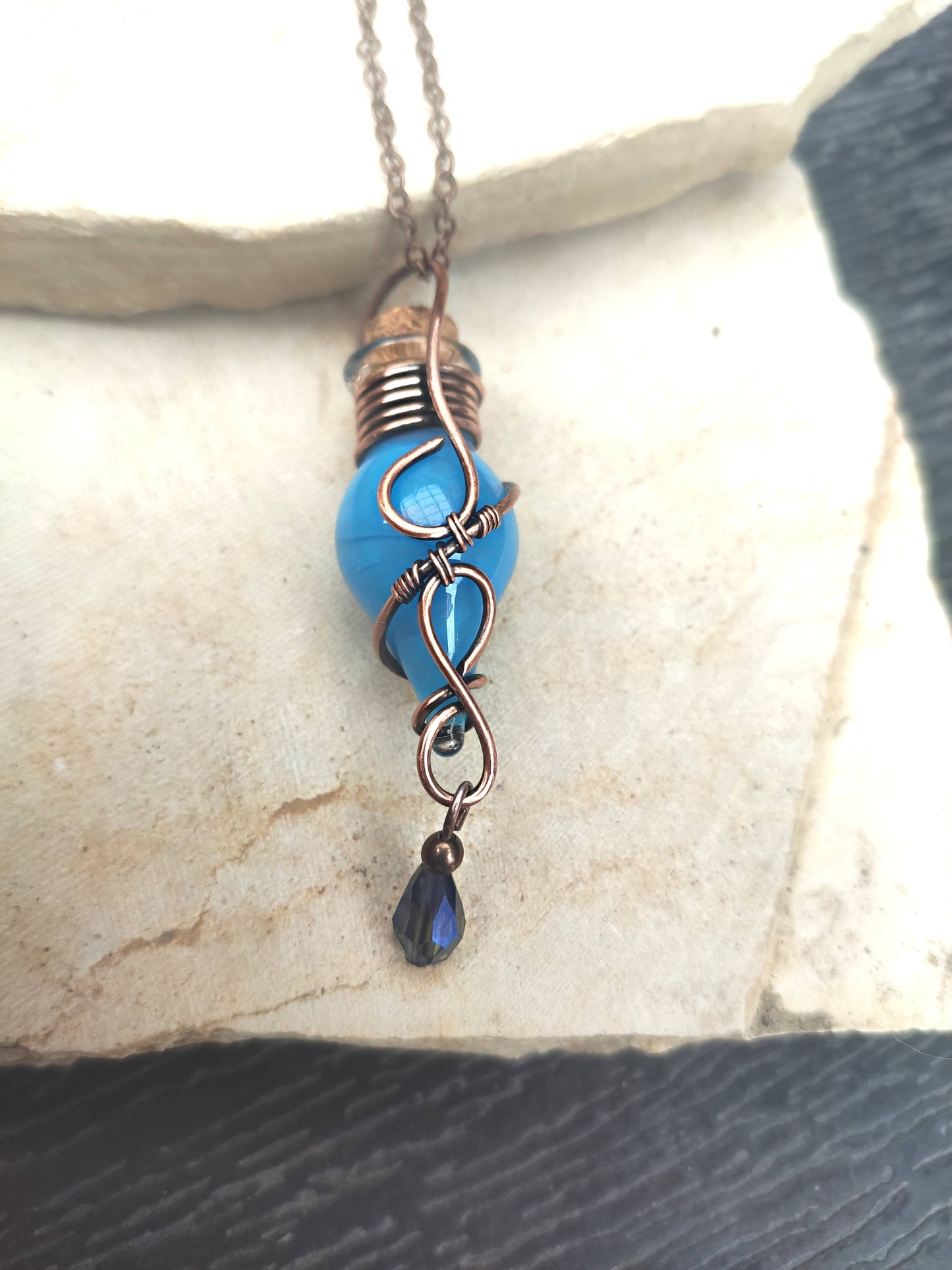 blue magic potion bottle necklace fantasy jewelry for magical worlds lovers