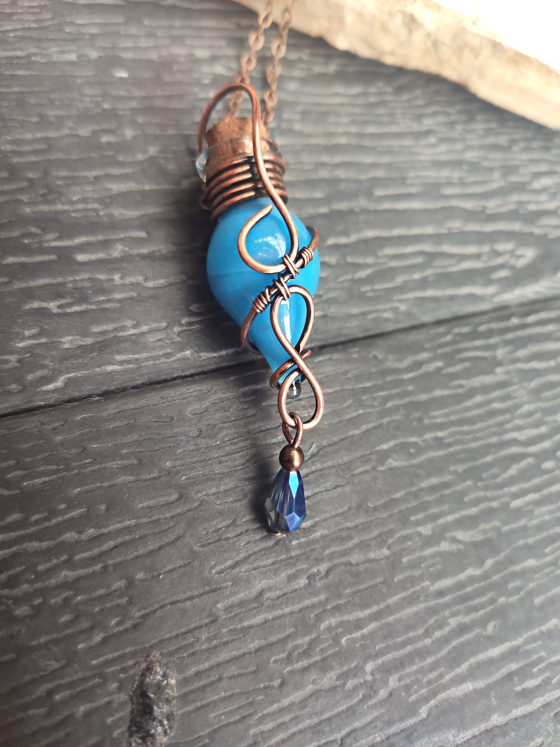blue potion bottle necklace unique handmade magical vial pendant