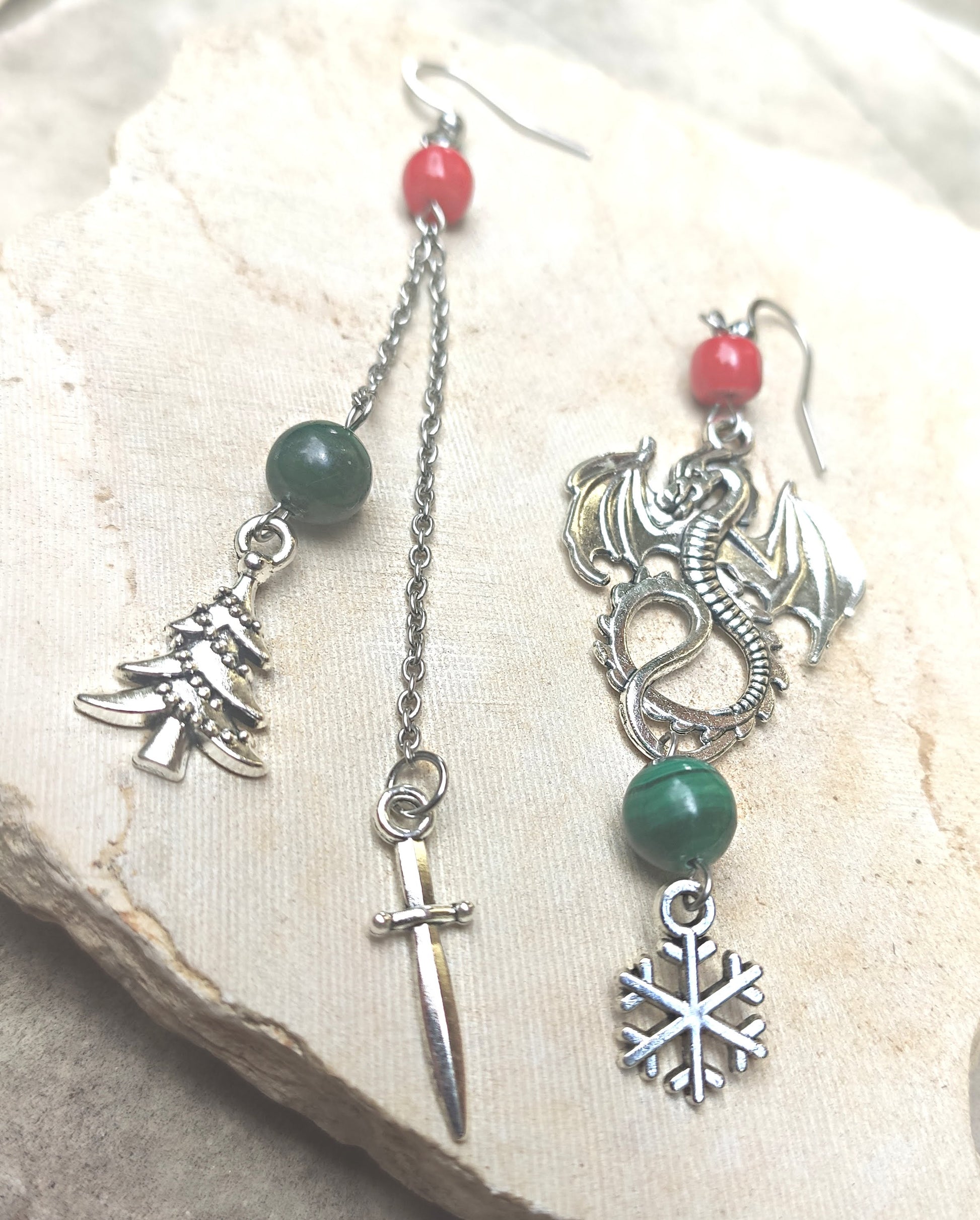 Fantasy dragon earrings for Christmas, handcrafted unique gift