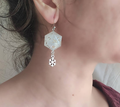 D20 dangle earrings, fantasy dice jewelry for gamers and collectors