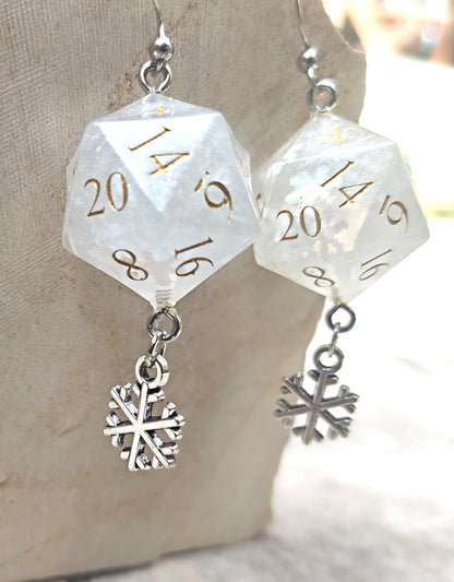 Handmade D20 dice earrings, fantasy dice jewelry for RPG lovers