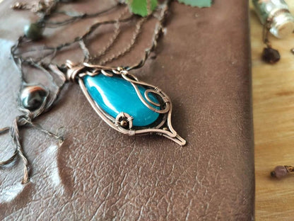 Fantasy inspired handmade blue agate necklace with natural stone