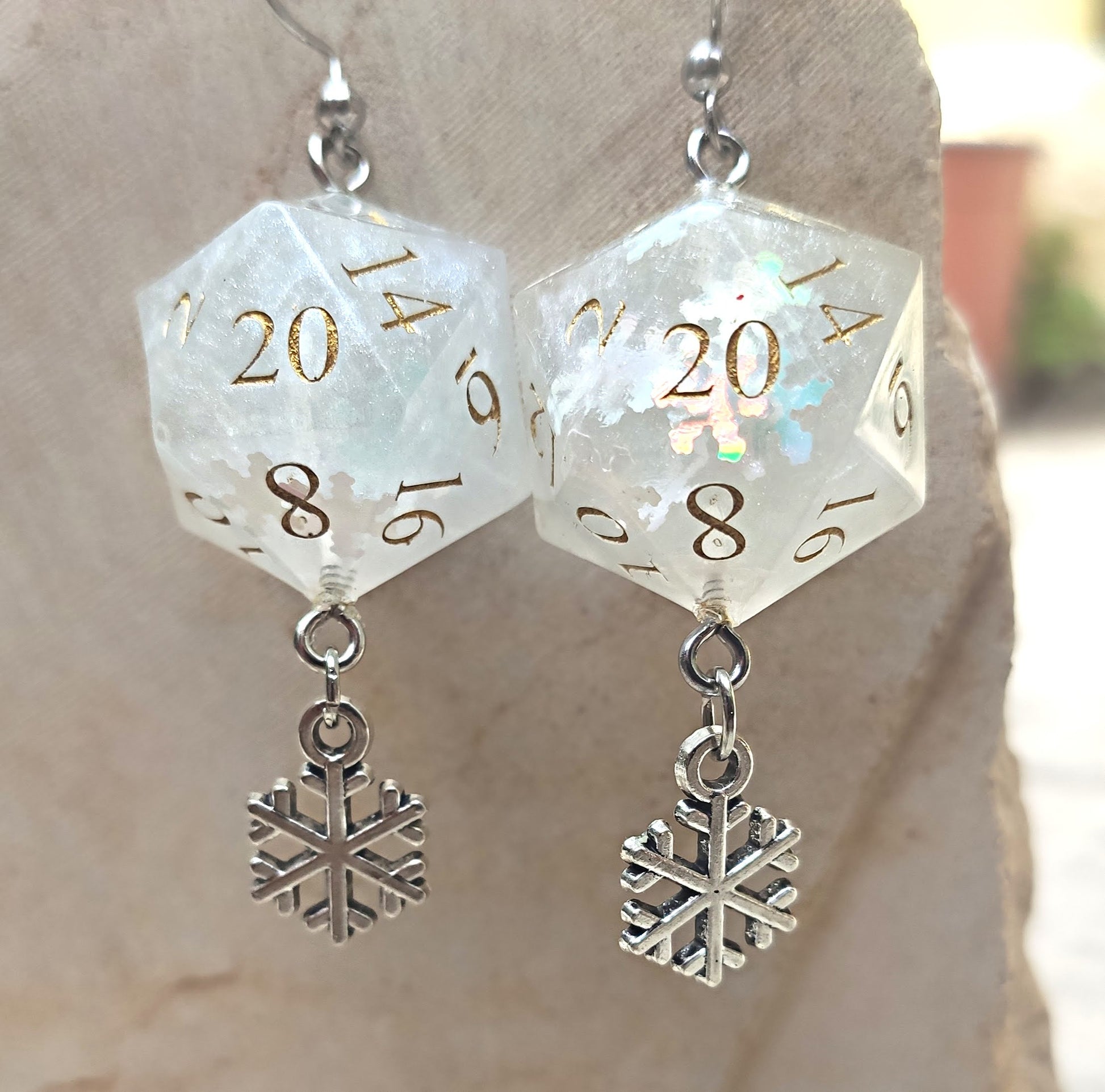 Fantasy D20 jewelry earrings, lightweight resin dice design