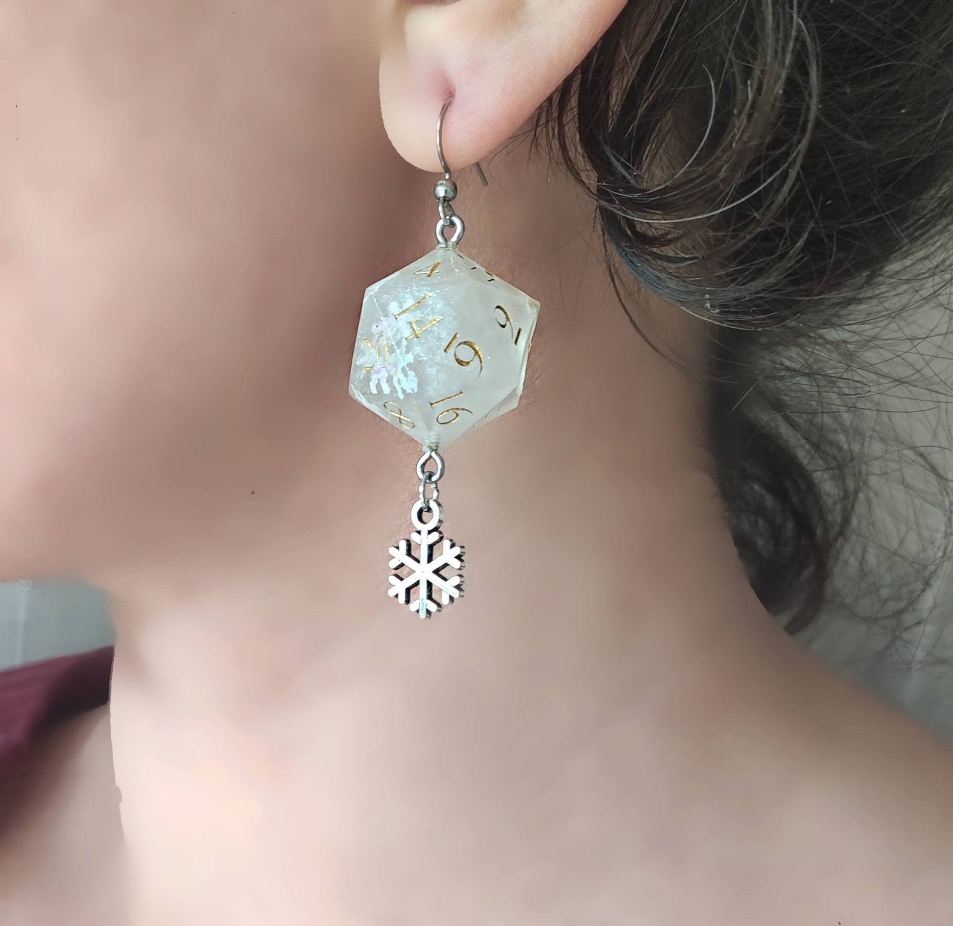 Fantasy gamer jewelry earrings, D20 dice design with unique style