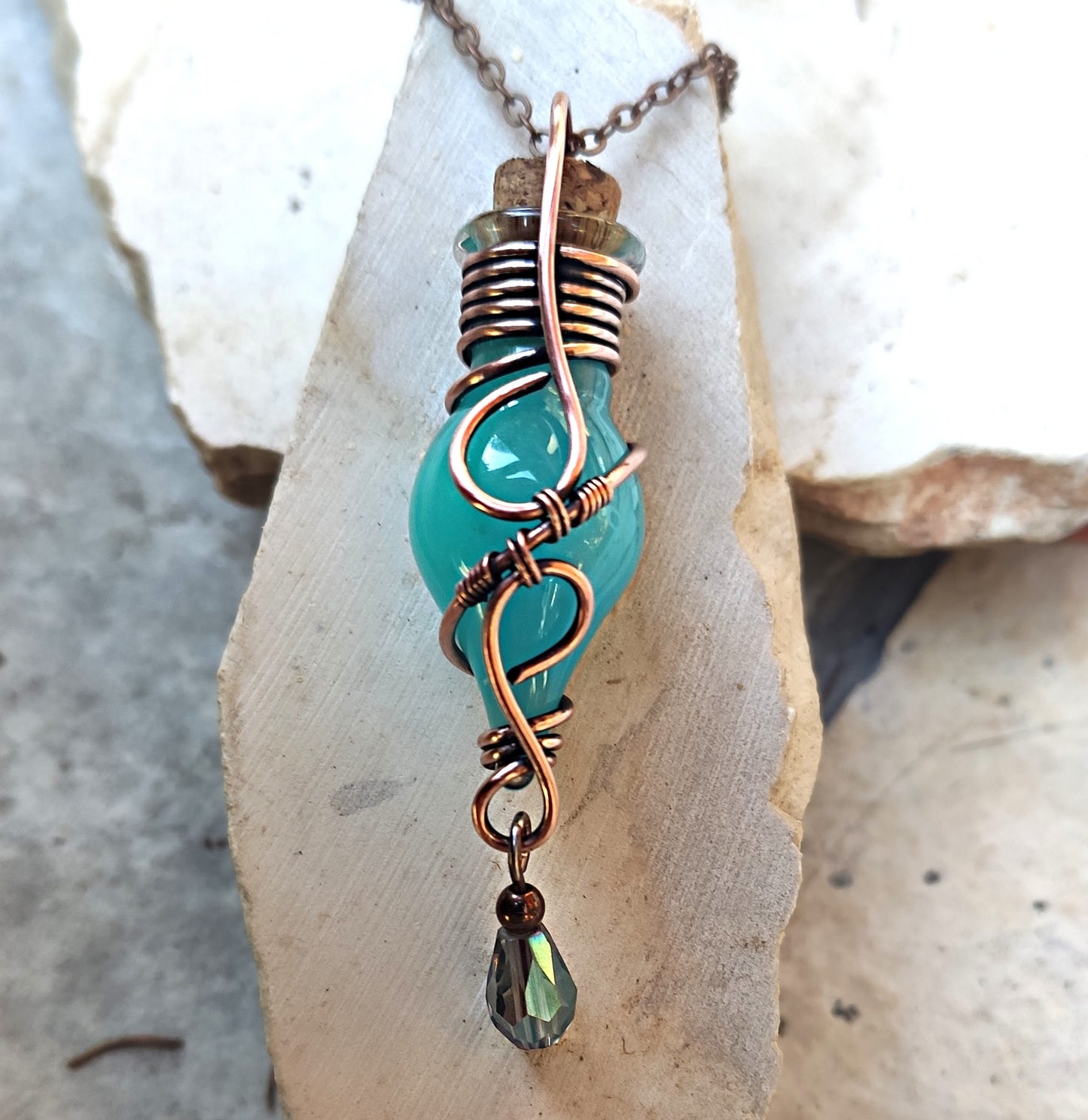 fantasy-inspired glowing green potion bottle necklace magical jewelry gift
