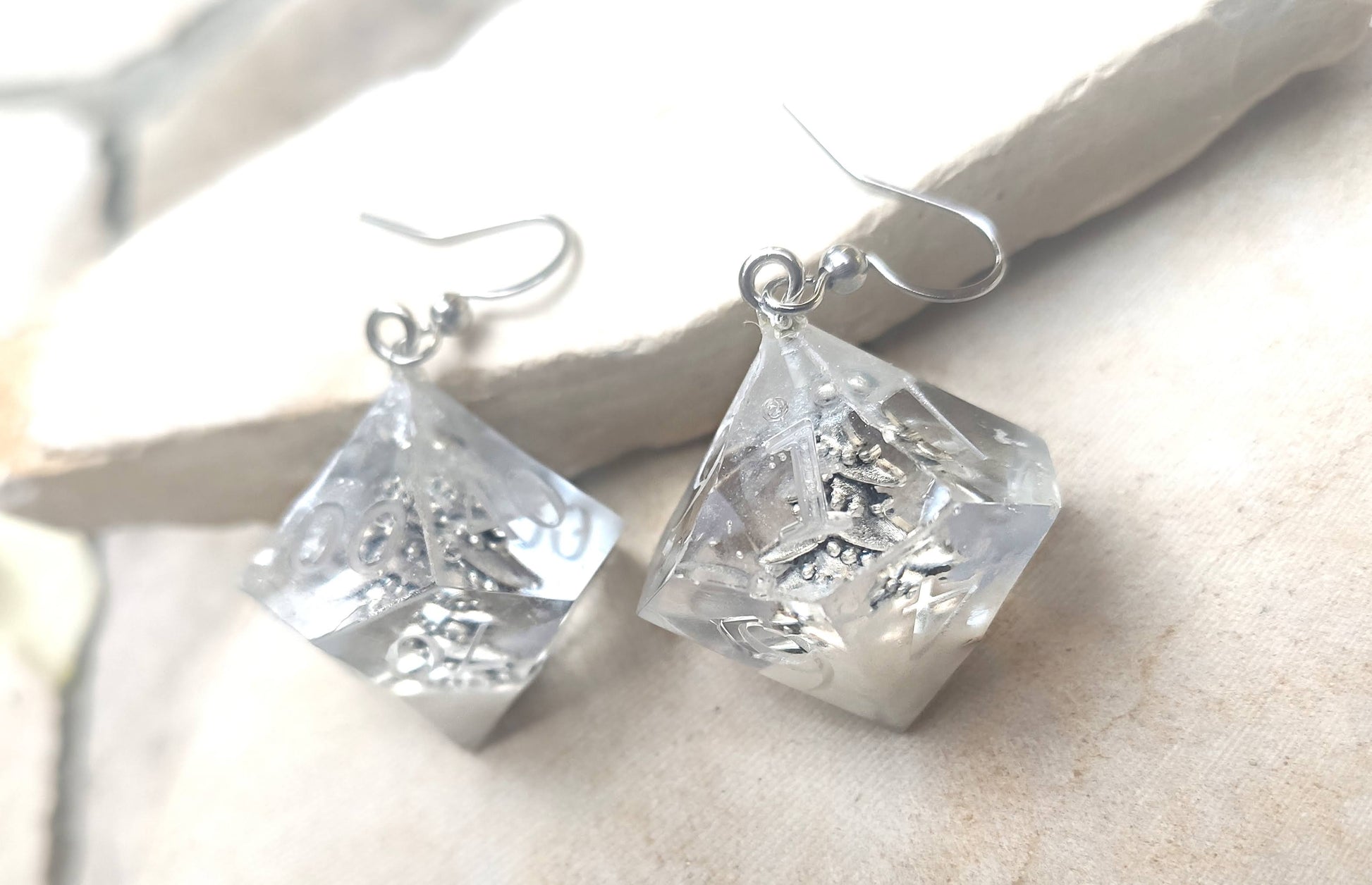 Fantasy jewelry dice earrings with detailed handcrafted design