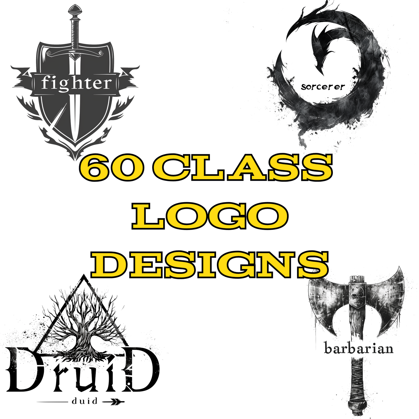 60 RPG Class Logos – Fantasy Class Icon Bundle – Printable Digital Pack – Instant Download